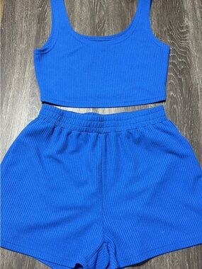 Ribbed Blue Women's Lounge Shorts — Elastic Waist Comfort